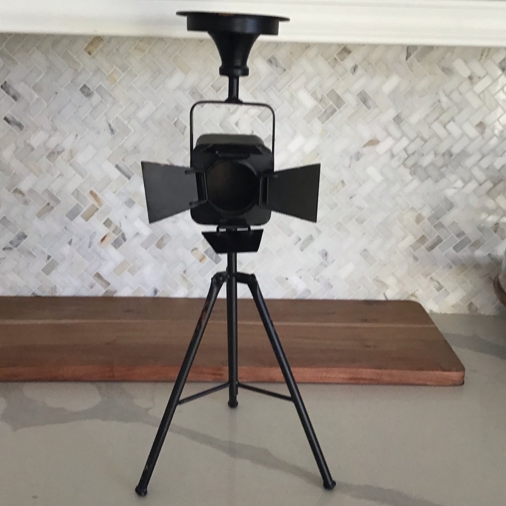 Antique Decorative Metal Movie Camera With Candle Holder